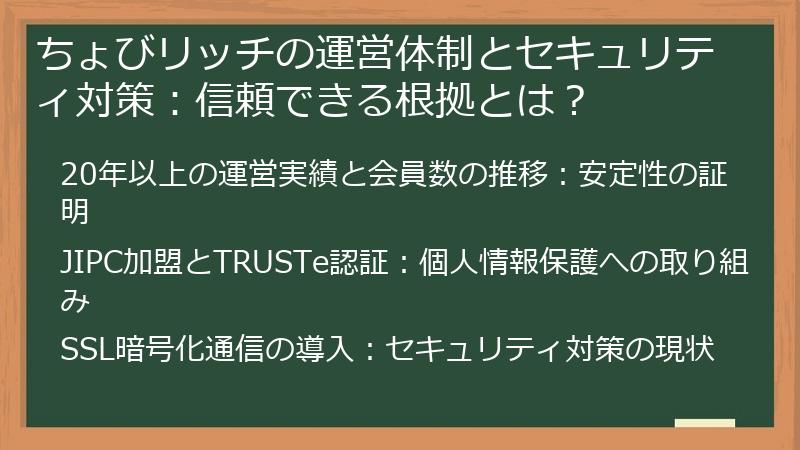 ちょびリッチの運営体制とセキュリティ対策：信頼できる根拠とは？