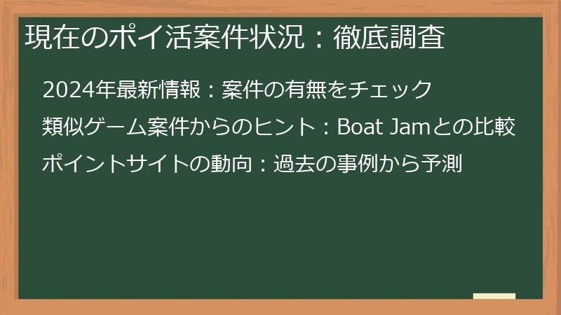 現在のポイ活案件状況：徹底調査