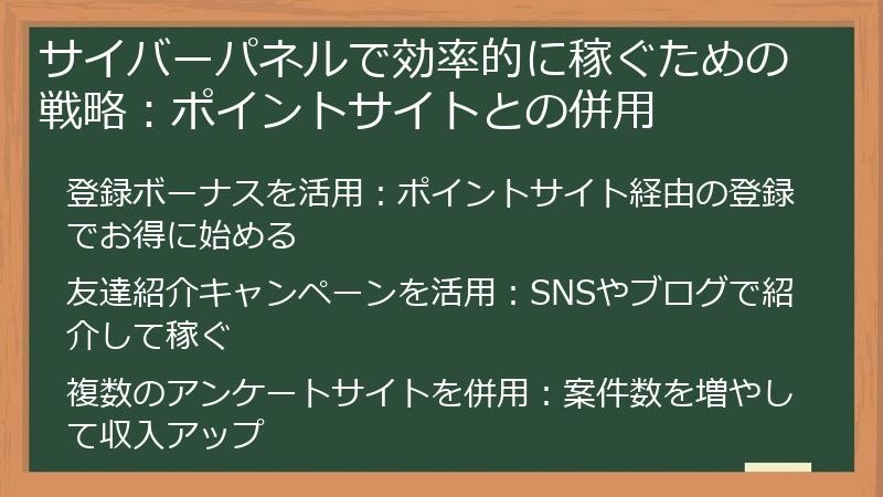 サイバーパネルで効率的に稼ぐための戦略：ポイントサイトとの併用