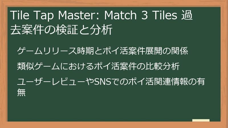 Tile Tap Master: Match 3 Tiles 過去案件の検証と分析