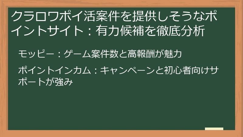 クラロワポイ活案件を提供しそうなポイントサイト：有力候補を徹底分析