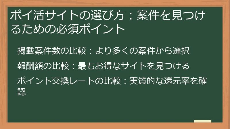 ポイ活サイトの選び方：案件を見つけるための必須ポイント