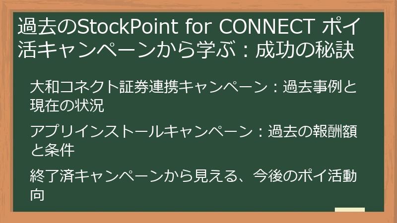 過去のStockPoint for CONNECT ポイ活キャンペーンから学ぶ：成功の秘訣