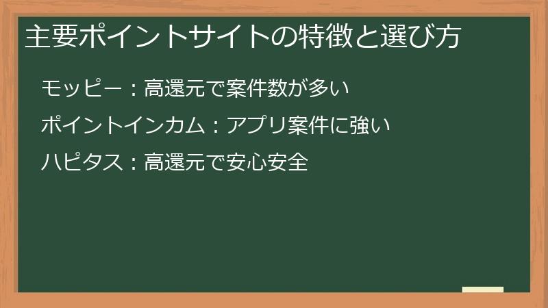 主要ポイントサイトの特徴と選び方