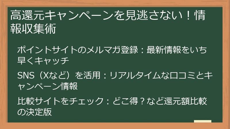 高還元キャンペーンを見逃さない！情報収集術