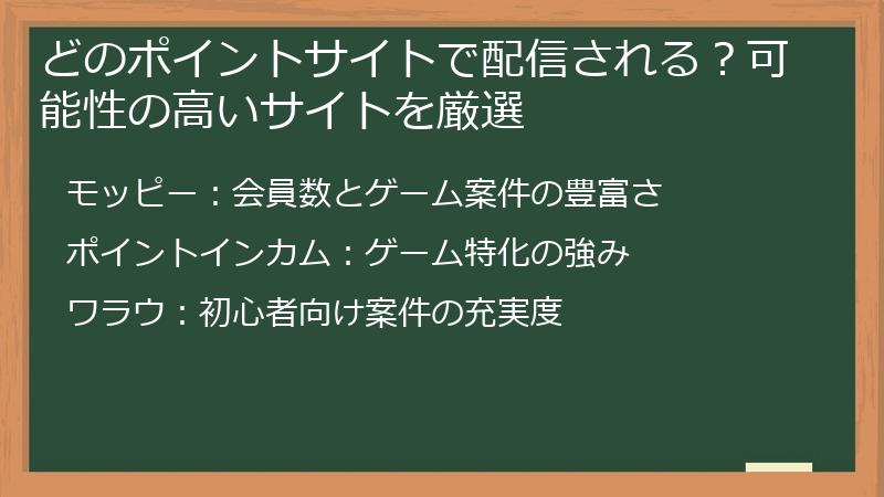 どのポイントサイトで配信される？可能性の高いサイトを厳選