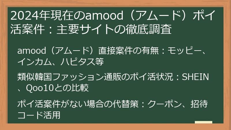 2024年現在のamood（アムード）ポイ活案件：主要サイトの徹底調査