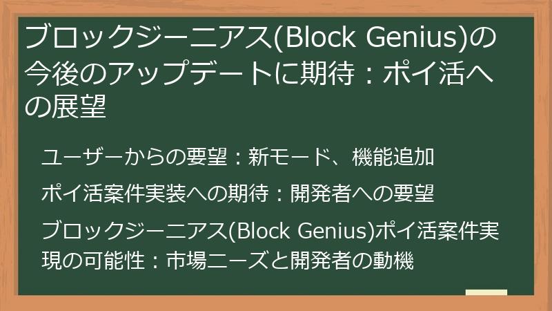 ブロックジーニアス(Block Genius)の今後のアップデートに期待:ポイ活への展望