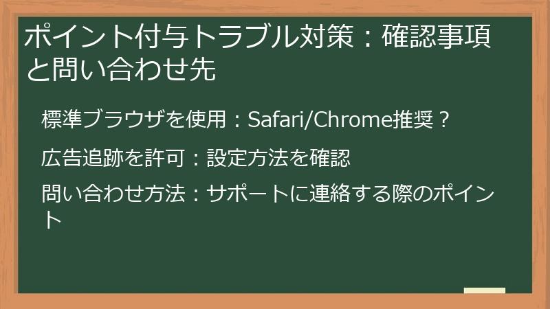 ポイント付与トラブル対策：確認事項と問い合わせ先