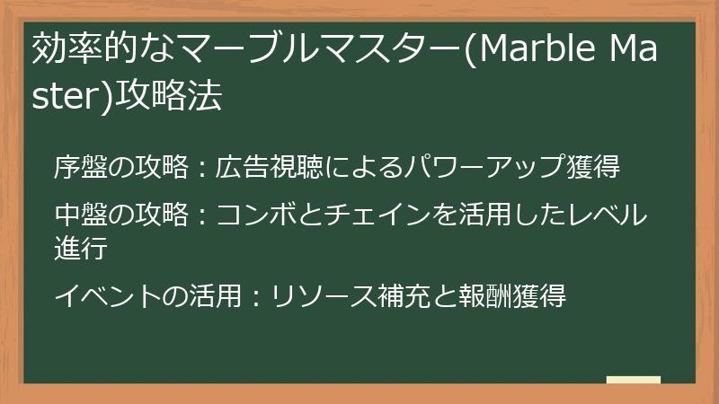 効率的なマーブルマスター(Marble Master)攻略法
