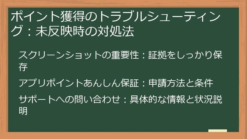 ポイント獲得のトラブルシューティング：未反映時の対処法