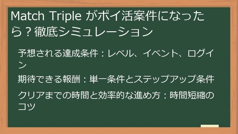 Match Triple がポイ活案件になったら？徹底シミュレーション