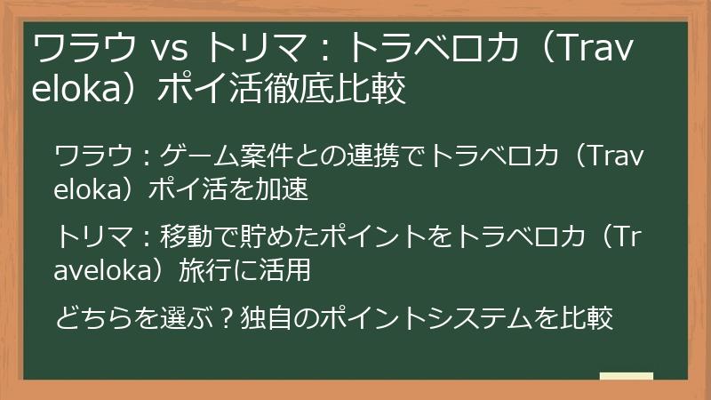 ワラウ vs トリマ：トラベロカ（Traveloka）ポイ活徹底比較
