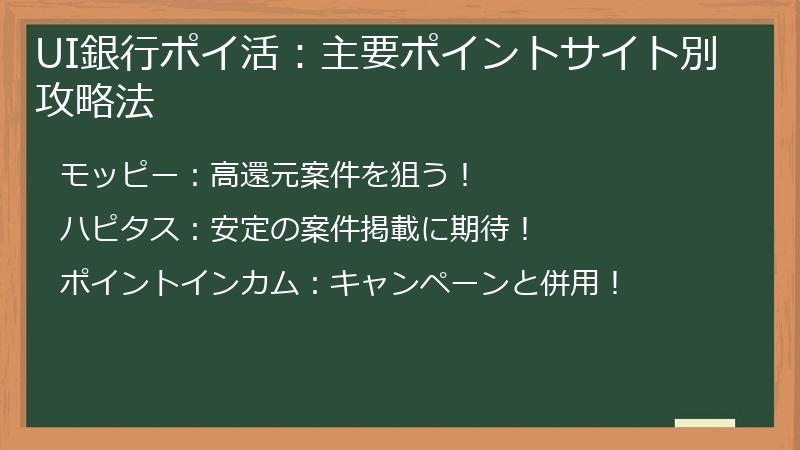 UI銀行ポイ活：主要ポイントサイト別攻略法