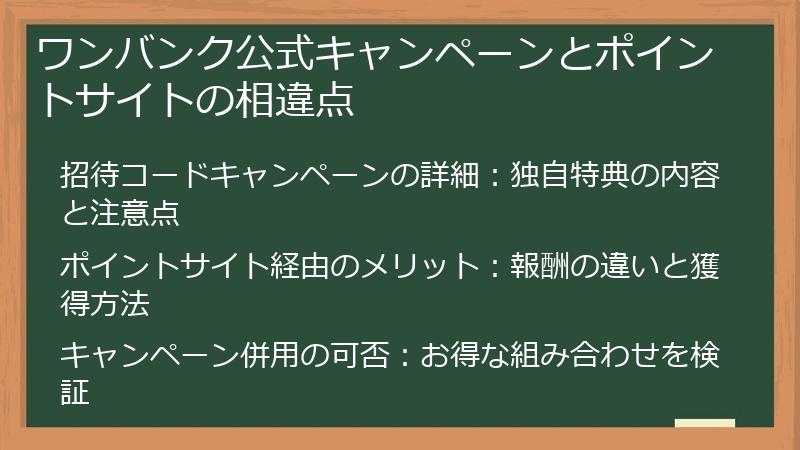 ワンバンク公式キャンペーンとポイントサイトの相違点