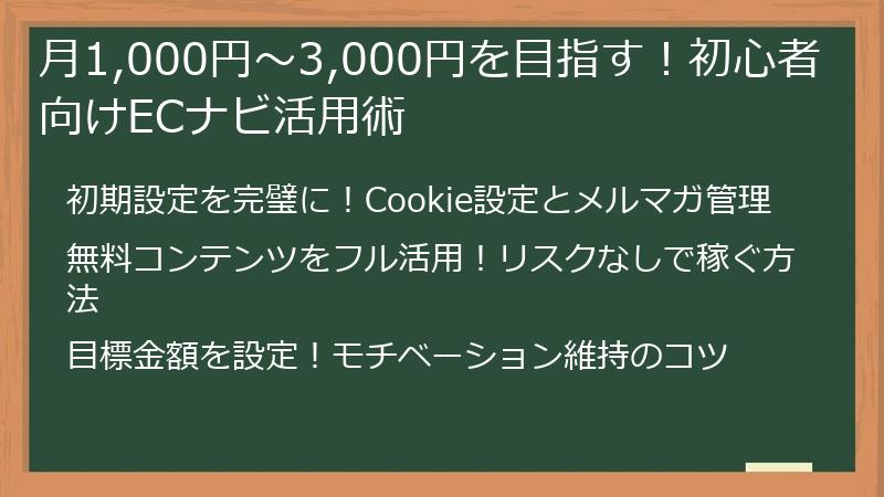 月1,000円～3,000円を目指す！初心者向けECナビ活用術