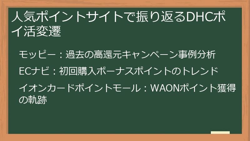 人気ポイントサイトで振り返るDHCポイ活変遷
