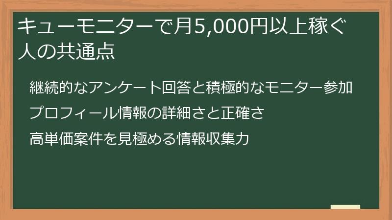 キューモニターで月5,000円以上稼ぐ人の共通点