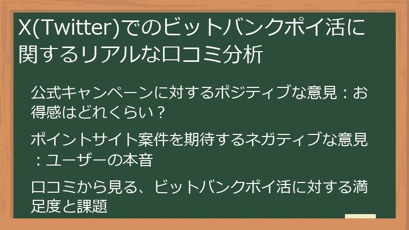 X(Twitter)でのビットバンクポイ活に関するリアルな口コミ分析