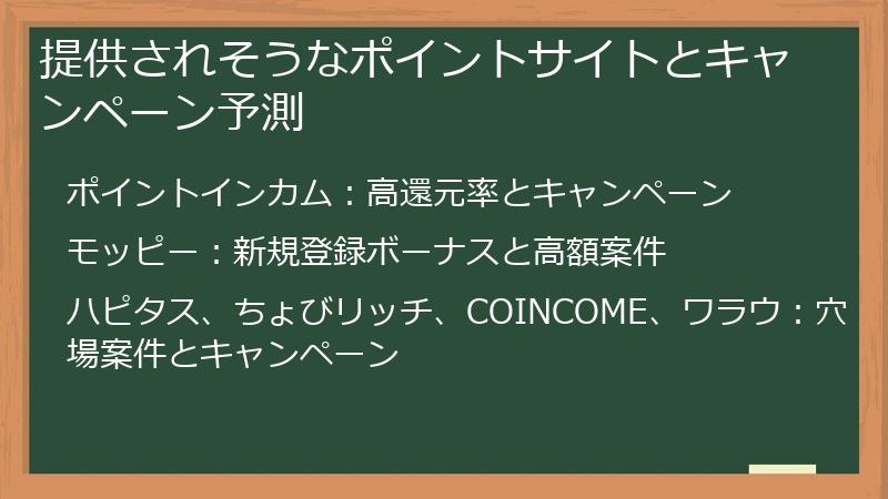 提供されそうなポイントサイトとキャンペーン予測