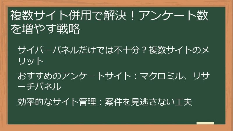 複数サイト併用で解決！アンケート数を増やす戦略