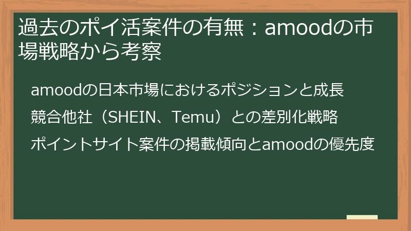 過去のポイ活案件の有無：amoodの市場戦略から考察