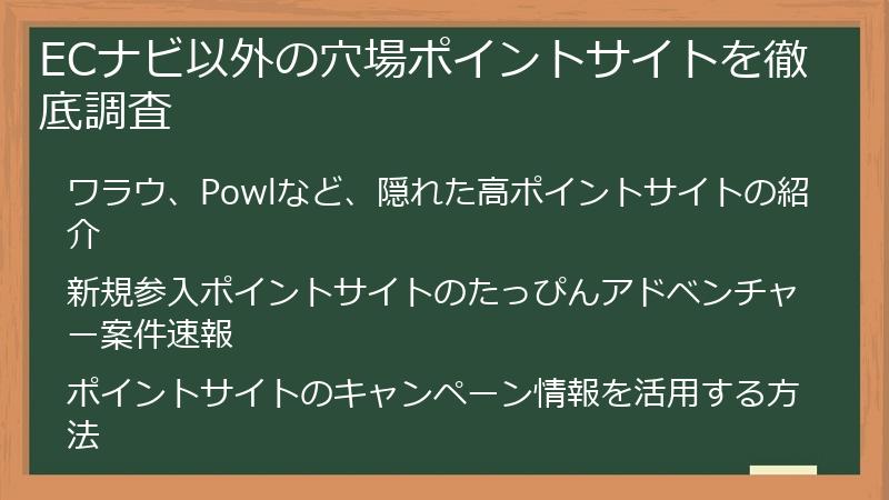 ECナビ以外の穴場ポイントサイトを徹底調査