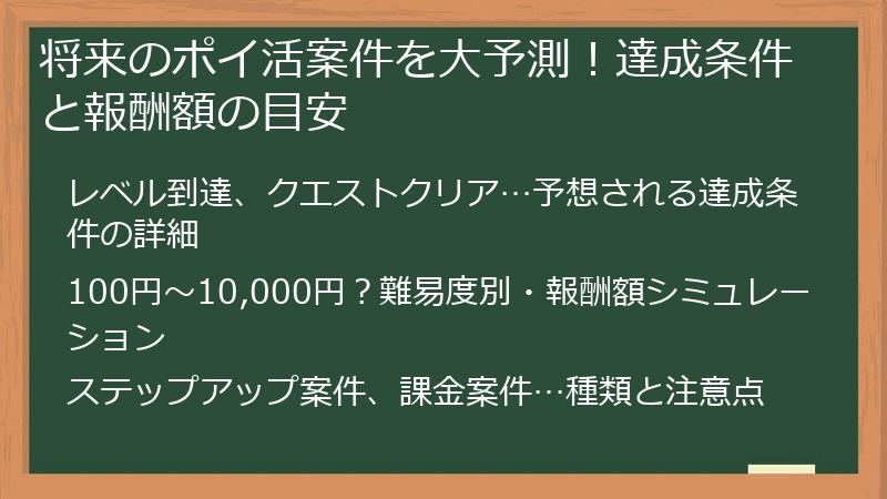 将来のポイ活案件を大予測！達成条件と報酬額の目安