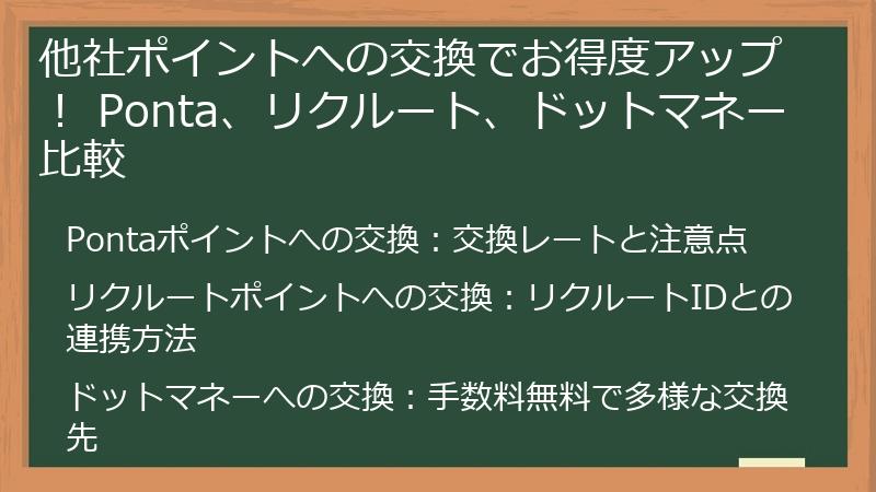 他社ポイントへの交換でお得度アップ！ Ponta、リクルート、ドットマネー比較