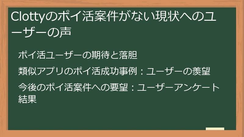 Clottyのポイ活案件がない現状へのユーザーの声