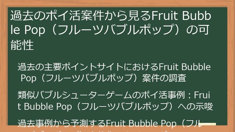 過去のポイ活案件から見るFruit Bubble Pop（フルーツバブルポップ）の可能性