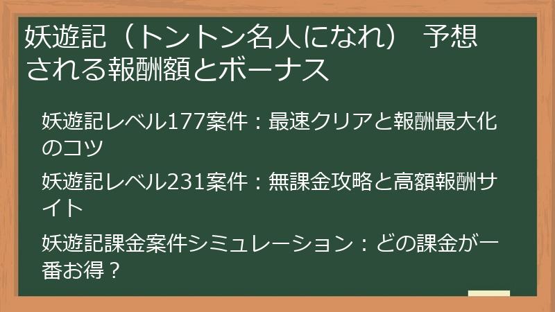 妖遊記（トントン名人になれ） 予想される報酬額とボーナス