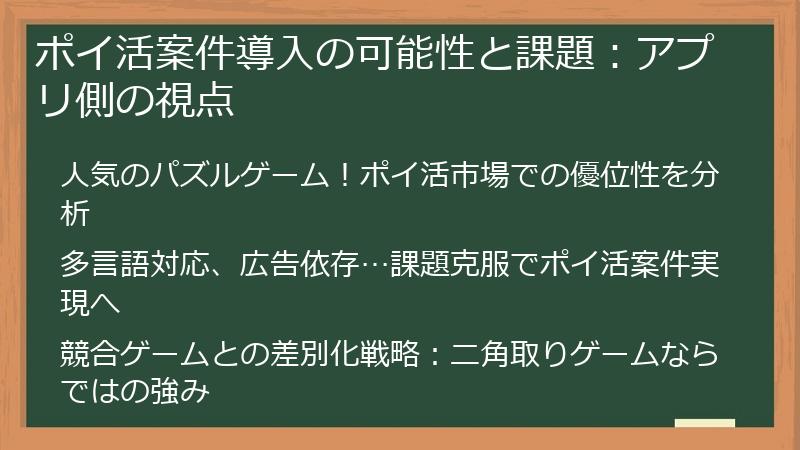 ポイ活案件導入の可能性と課題：アプリ側の視点