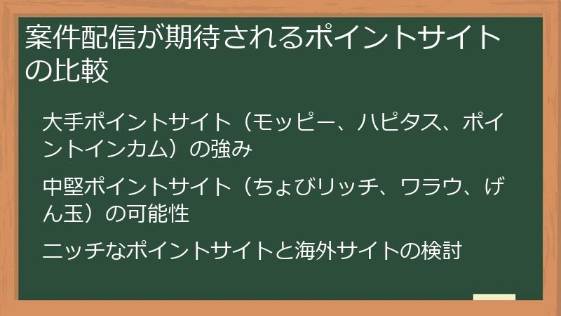 案件配信が期待されるポイントサイトの比較