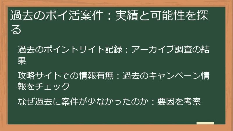過去のポイ活案件：実績と可能性を探る