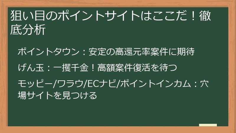 狙い目のポイントサイトはここだ!徹底分析