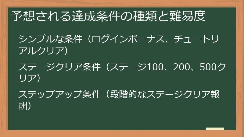 予想される達成条件の種類と難易度