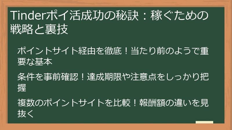 Tinderポイ活成功の秘訣：稼ぐための戦略と裏技
