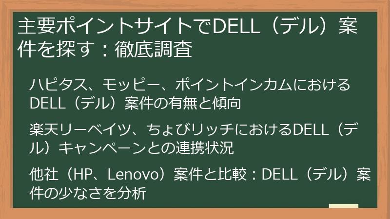 主要ポイントサイトでDELL（デル）案件を探す：徹底調査