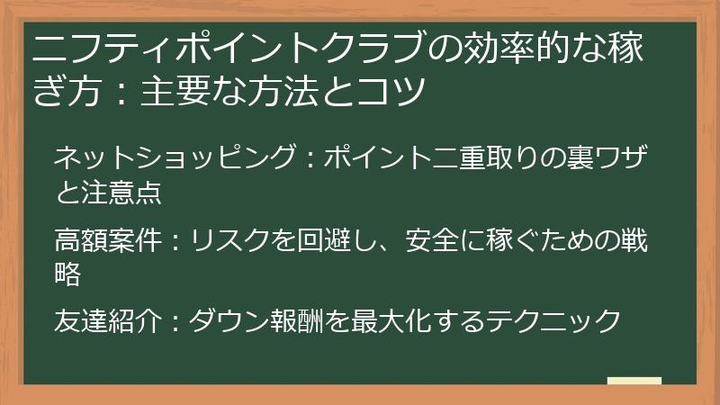 ニフティポイントクラブの効率的な稼ぎ方：主要な方法とコツ