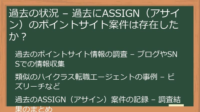 過去の状況 – 過去にASSIGN（アサイン）のポイントサイト案件は存在したか？