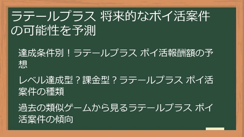 ラテールプラス 将来的なポイ活案件の可能性を予測