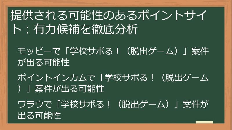 提供される可能性のあるポイントサイト：有力候補を徹底分析