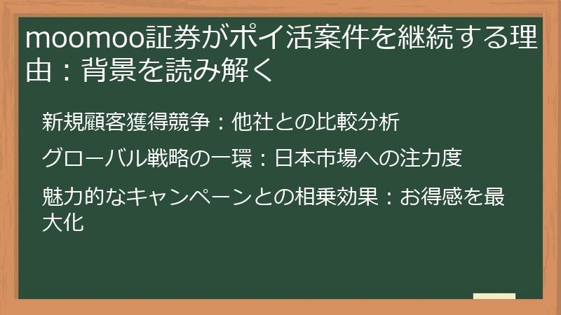 moomoo証券がポイ活案件を継続する理由：背景を読み解く