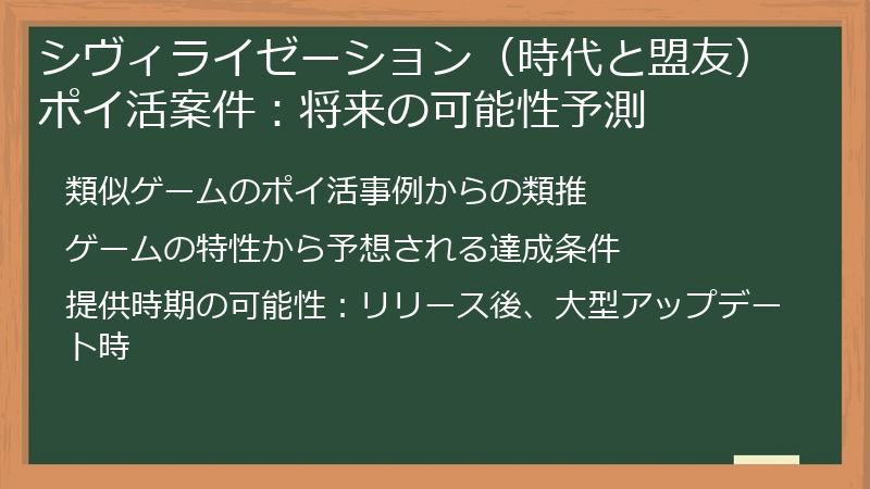 シヴィライゼーション（時代と盟友）ポイ活案件：将来の可能性予測
