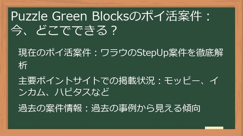 Puzzle Green Blocksのポイ活案件：今、どこでできる？