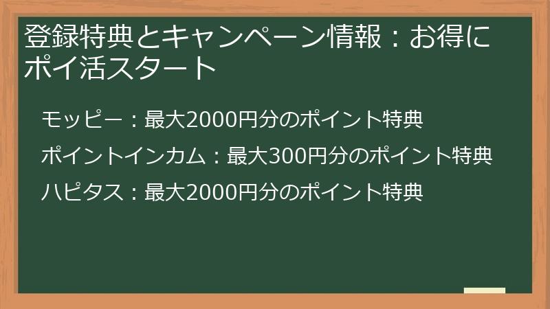 登録特典とキャンペーン情報：お得にポイ活スタート