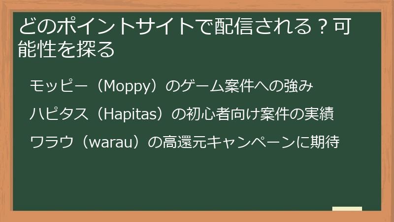 どのポイントサイトで配信される？可能性を探る