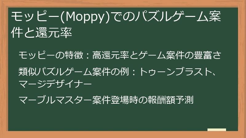 モッピー(Moppy)でのパズルゲーム案件と還元率