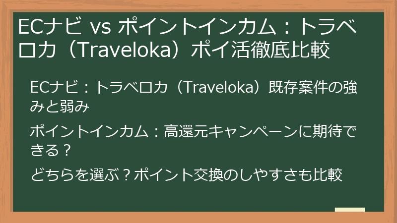 ECナビ vs ポイントインカム：トラベロカ（Traveloka）ポイ活徹底比較